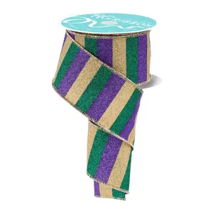 2.5" x 10yd Mardi Gras Horizontal Glitter Stripes Ribbon