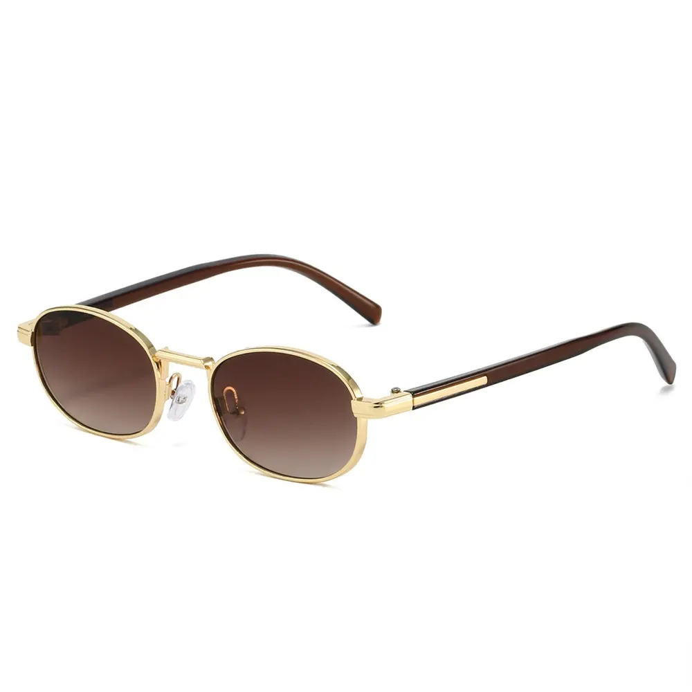 Women's 90s Vintage Small Oval Sunglasses - Thin Gold Metal Frame, Tortoise Acetate Temples, Gradient Brown UV400 Lenses, Casual Retro Mini Streetwear Shades (Men's Option, Thin Metal, Brown Gold Women's Sunglasses for Road Trips, All-Day Vision), Mini Si