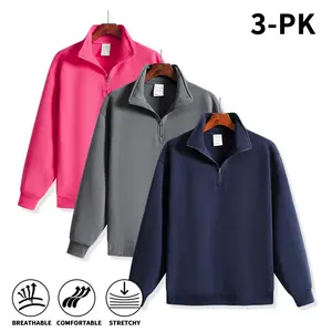 Men's 3-Pack Quarter Zip Pullover Sweatshirts Stand Collar Loose Long Sleeve Stretch Breathable Casual Athletic Tops Fall Winter Daily Outfit