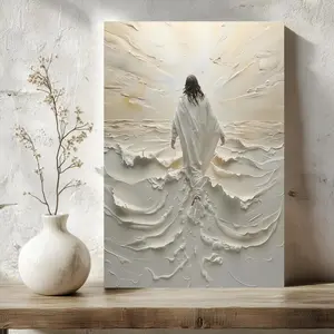 Jesus Walking on Water Canvas Painting Poster, Spiritual Wall Decor with Divine Light, Modern Christian Canvas Art, Ready to Hang Religious Artwork, Faith-Inspired Christian Gift for Home