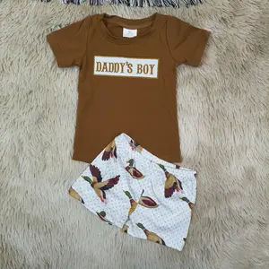 Daddy's boy embroidery cotton top duck shorts boys clothing set