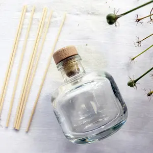 Empty Reed Diffuser Bottle with Reeds | Refillable Glass Diffuser Container Set | Round Glass