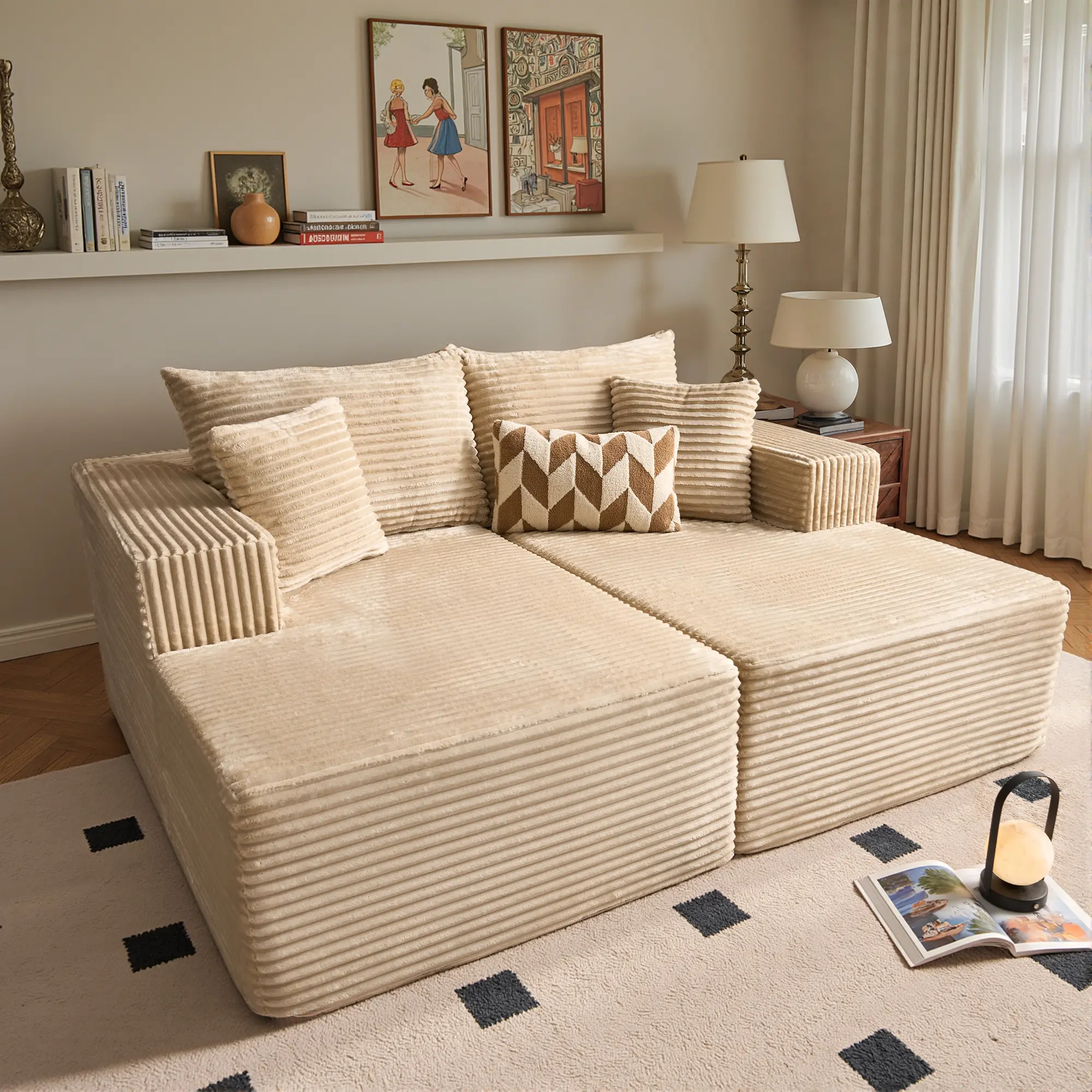 Oversized Corduroy Double Sofa Bed with Memory Foam Loveseat Chaises Loungers for Living Room Reading Chair No Assembly Required Comfortable Plush Cloud Sectional Design