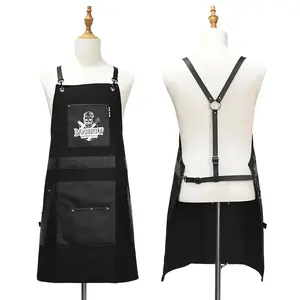 [Barber Apron] One Durable and Practical Barber Apron - Anti-Static Synthetic Synthetic Leather, Available in Two Colors with Adjustable Straps, Multiple Pockets for Hairdressing Tools Gift Black