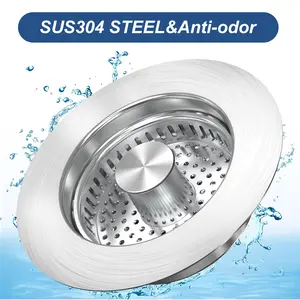 Kitchen Sink Drain Strainer 3 in 1, 304 Stainless Steel Pop-Up Sink Stopper with Filter Basket Anti-Clogging Sink Drain Strainer for US Standard Kitchen Drain