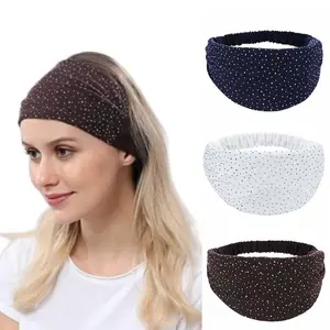 Solid Color Rhinestone Headbands |     Wide Elastic Stretch Hair Bands |     Women's Yoga Sports Hair Accessories