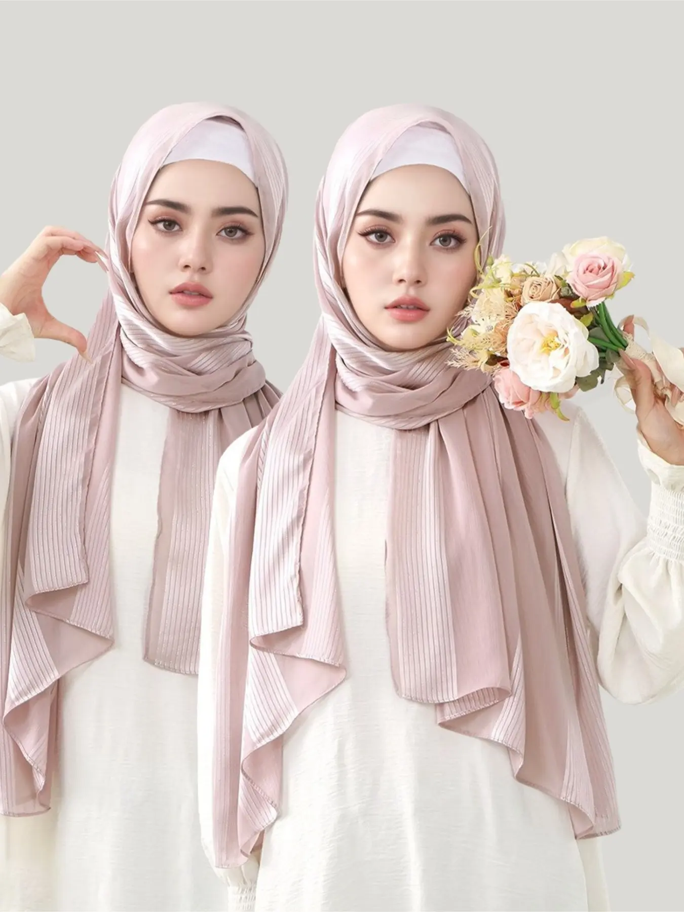 Middle East Dubai New Arrival Solid Color Fashion Breathable Elastic Pearl Chiffon Matching Scarf Headscarf Layered Hijab