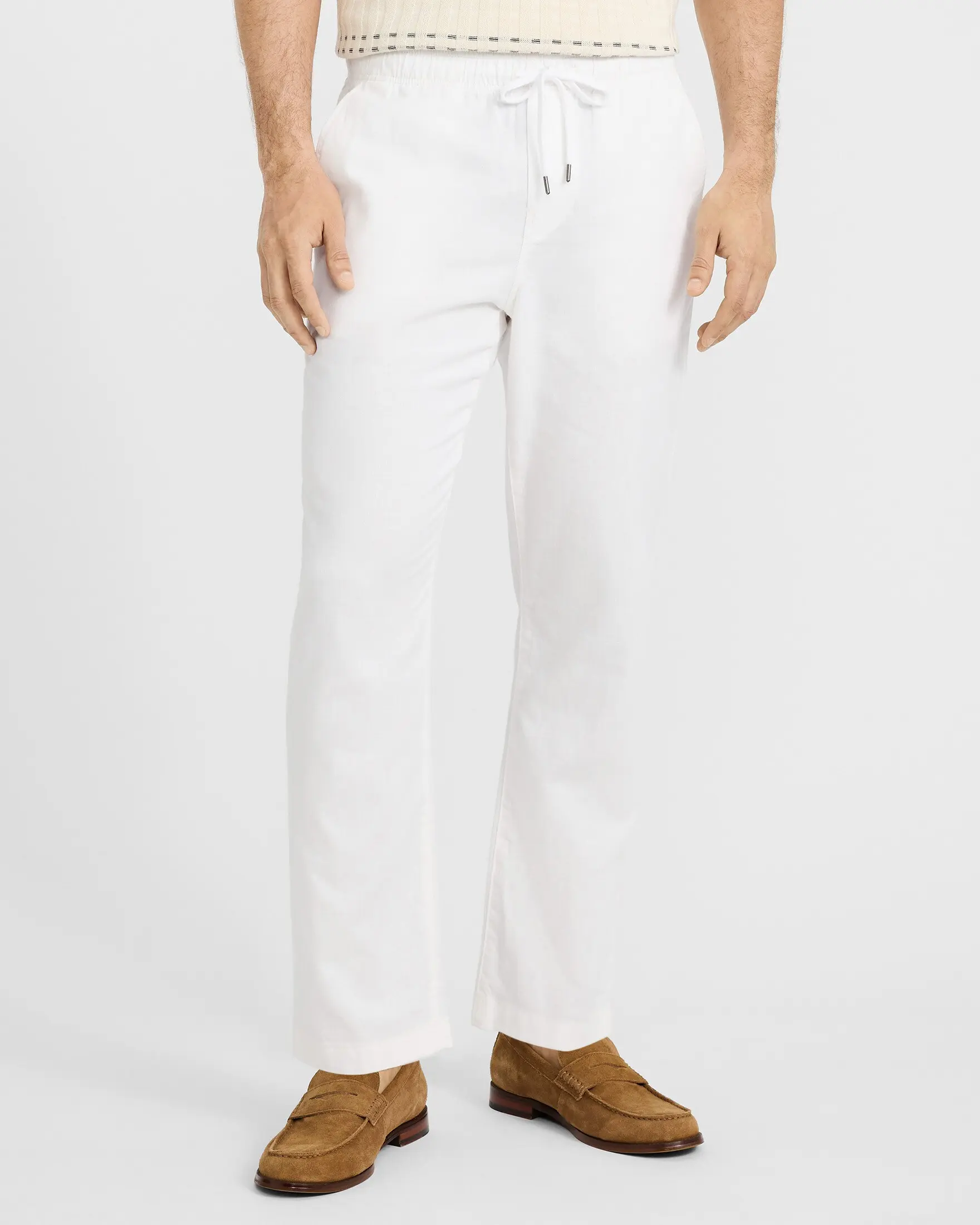Express Straight Linen-blend Drawstring Elastic Waist Pant, Menswear, Matching, Breathable, Casual Loose Pants