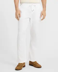 Express Straight Linen-blend Drawstring Elastic Waist Pant
