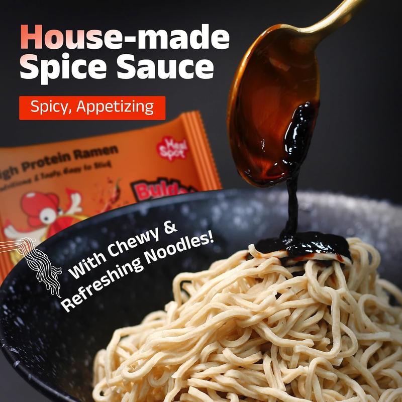 High Protein Spicy Buldak Noodles, Dry Tossed Ramen, 30g Plant-Based Protein, Low Fat, Low Carb, Non GMO, Keto Friendly & Plant Based (6 packs)