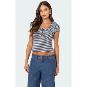 Edikted Women's Kady Striped Henley T-Shirt
