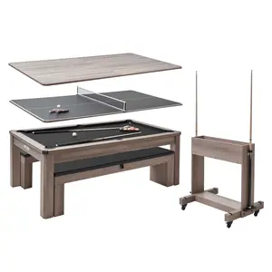 summervibes VEVOR 7ft Pool Table Combo Set, 3-in-1 Multi Game Billiards Tables with Dining Top and Ping Pong, 2 Benches for Storage and Accessories, Includes Ball Cue Rack Chalk Brush, for Family Recreation Room