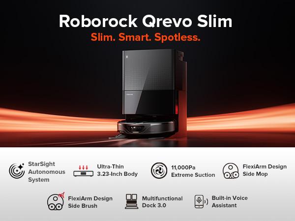 Roborock Qrevo Slim Robot Vacuum and Mop Combo, Advanced Obstacle Recognition, FlexiArm Side Brush & Mop, Auto Mop Washing & Drying, Self-Emptying