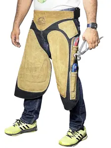 Equine Care Farrier Apron 27" Cowhide Leather Chaps for Horse Shoeing with Tool Pockets & Back Support
