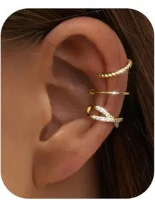 3/4Pcs Ear Cuff 14K Gold Silver Ear Cuff Earrings for Women Gold Ear Cuff No Piercing Fake Cartilage Helix Ear Wrap Earrings Gold Silver Ear Cuffs Non Piercing Fake Earring