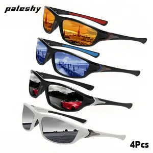 Paleshy 4 Pack Polarized Sports Sunglasses for Men UV400 Protection Wrap-Around Design Ideal for Cycling Fishing Driving Outdoor Activities