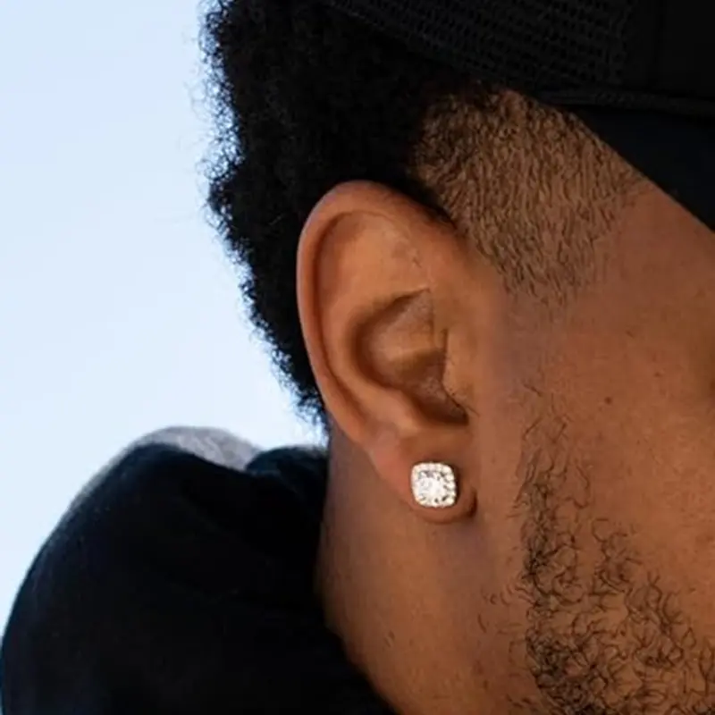 Men's Punk Style Rhinestone Decorated Stud Earrings, Shining Earrings, Fashion Jewelry for Party, Daily Clothing Decor, Trendy All-match & Exquisite Jewelry for Birthday Gift, Ear Studs, Ear Accessories, Sparkling Ear Jewelry