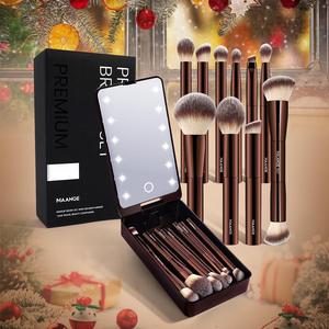 professional soft makeup brush set with led light storage box, aluminum cosmetic brush with comfortable grip, makeup accessories for women & girls, makeup sets for beginners, microfiber bristles, glam cosmetics kits, coffee brown makeup tool set