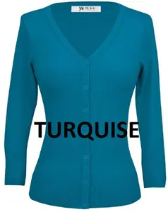Cardigan Women's Sweater Button Down Retro Vintage Lightweight  Ye Mak V-Neck Turquoise