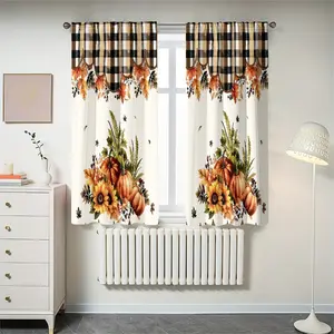 2 pieces of high-definition digital autumn rural pumpkin and sunflower printed curtains. They offer semi-transparent protection for privacy and are resistant to fading. Suitable for bedroom and living room home decoration.