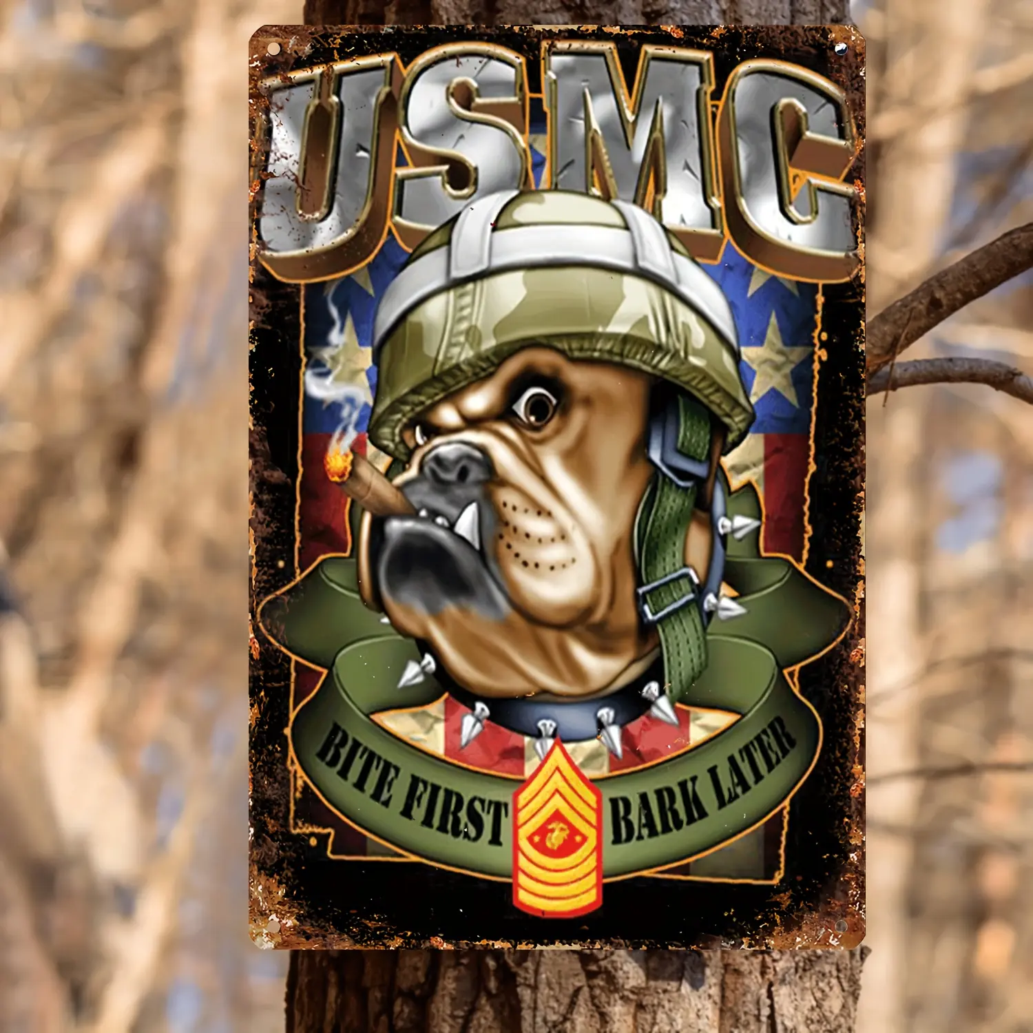 Vintage US Marine Corps (USMC) Custom Rectangular Outdoor Metal Iron Sign (8"x12") - Heritage Theme Home Supply, Outdoor Decor, Rustic Tribute Wall Plaque, A, Home Supplies