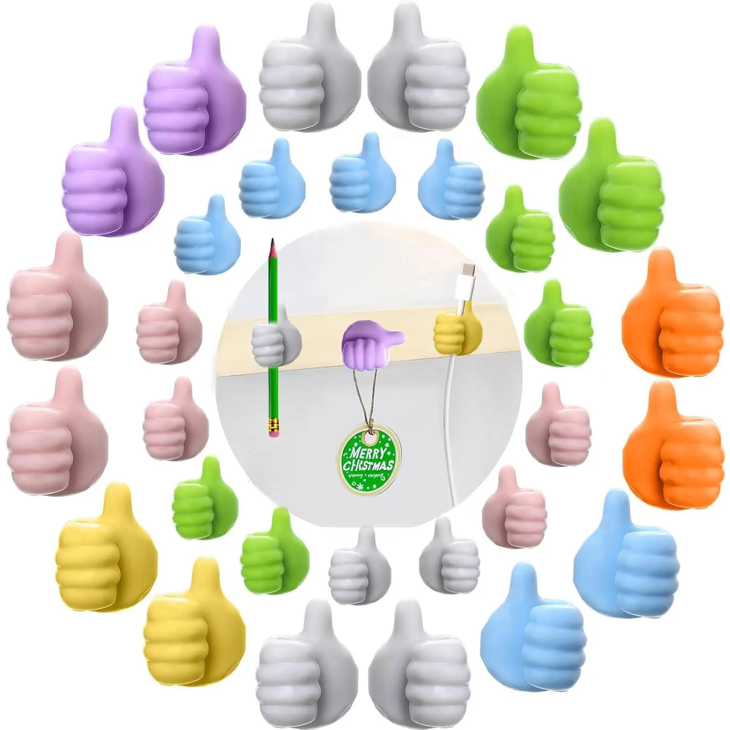 X-WCP03  30Pcs Creative Silicone Thumb Wall Hook - Multifunction Adhesive Cable Clip ,self Adhesive Thumb Hook Cable Organizer Clips Key Hanger (30)