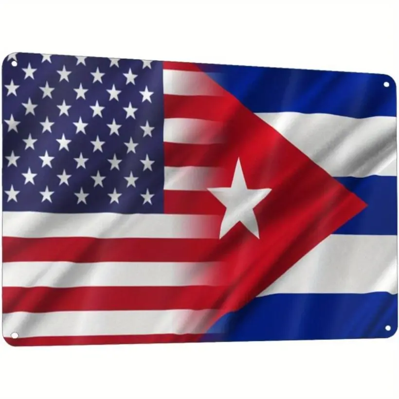 Aluminum Tin Sign American Cuban Flags Bilingual Wall Art 8x12 Inch Indoor Outdoor Home Bar Garage Retro Metal Decor Vintage Metal Sign