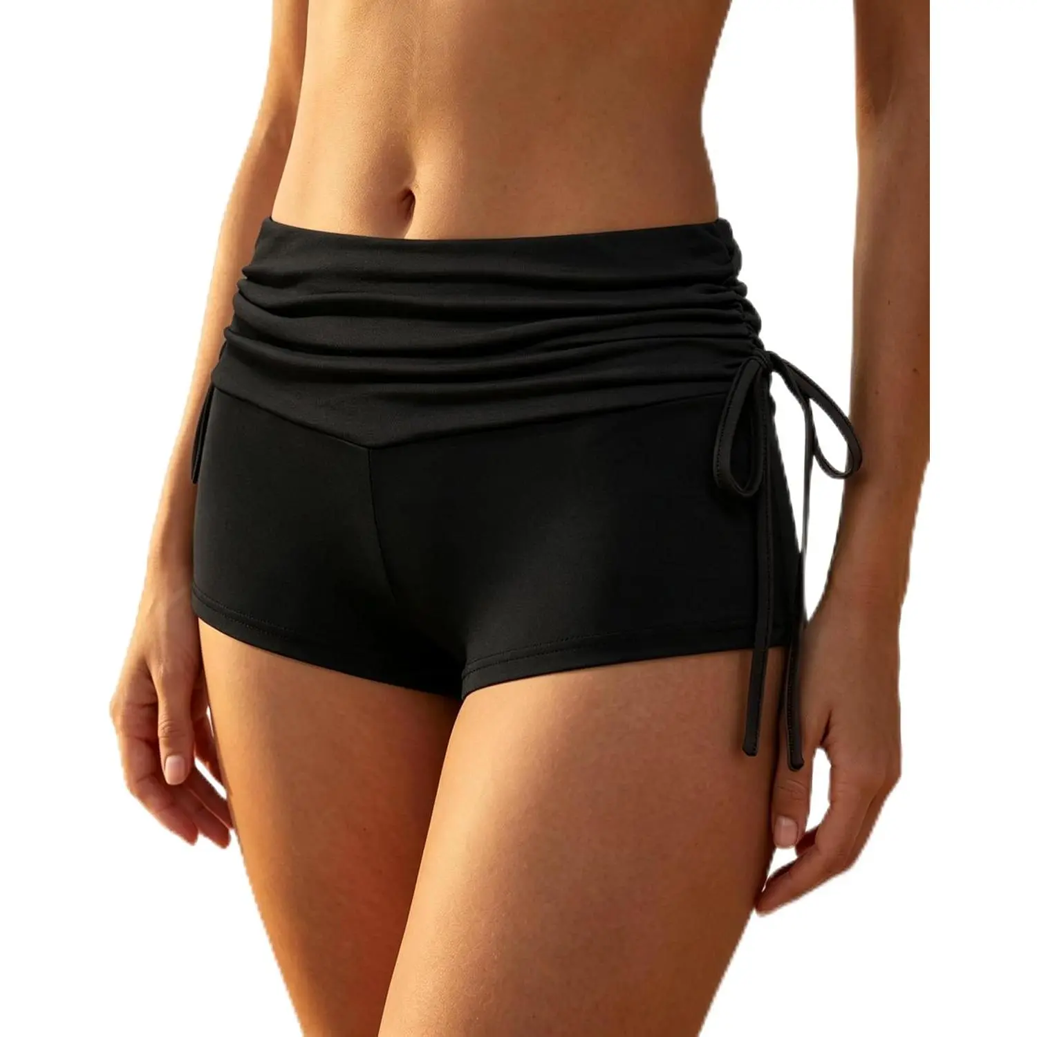 Women's Tummy Control Bikini Bottoms, High Waisted and Ruched Body-Shaping Swimwear with Custom-Fit Adjustable Side Drawstrings, Body-Shaping Bikinis Bottoms, Tummy-Hiding Bikinis Bottoms