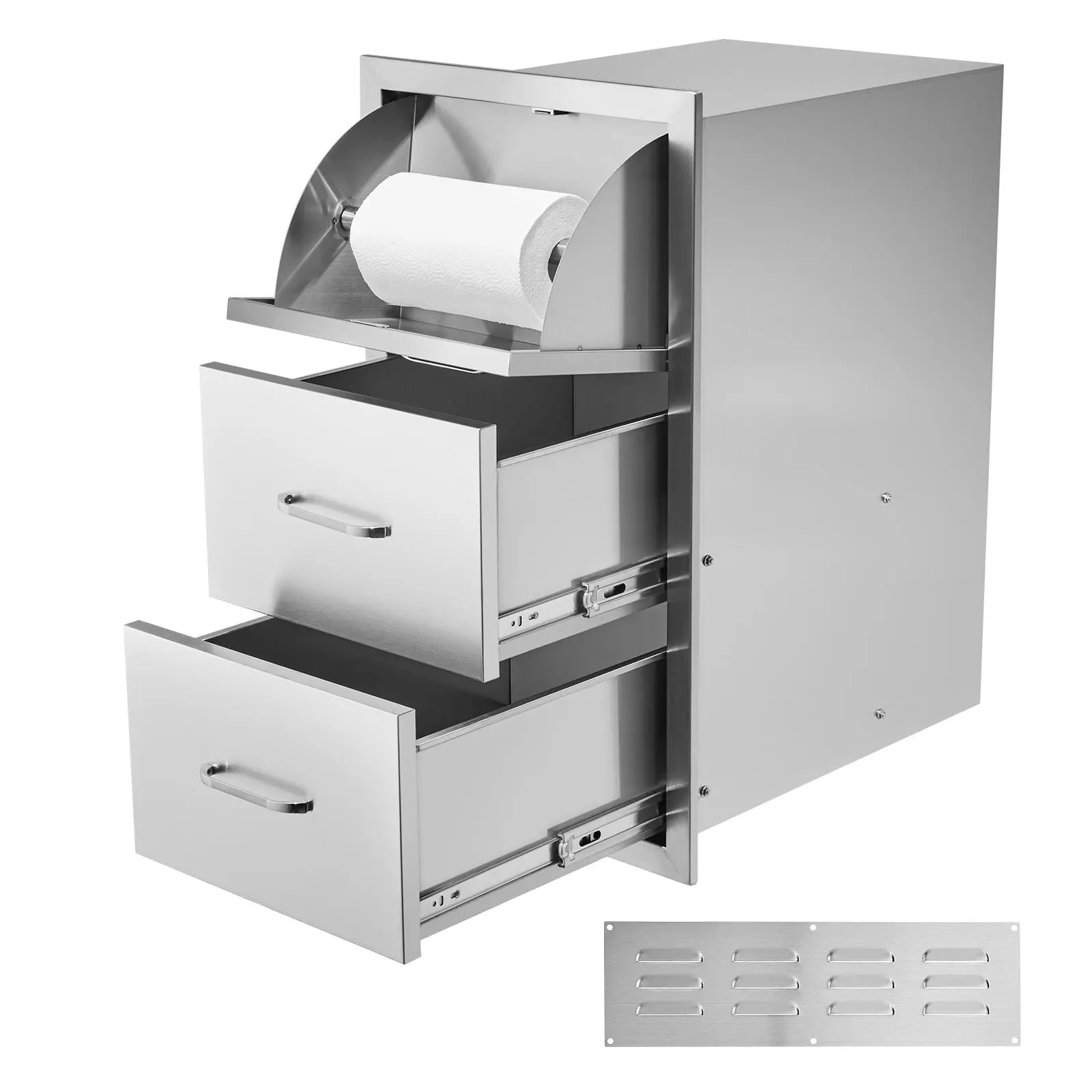 【Summerfinds】VEVOR 17W x 30H x 21D Inch Outdoor Kitchen Stainless Steel Double Access Drawers with Paper Towel Holder Combo for BBQ Island or Grill Station