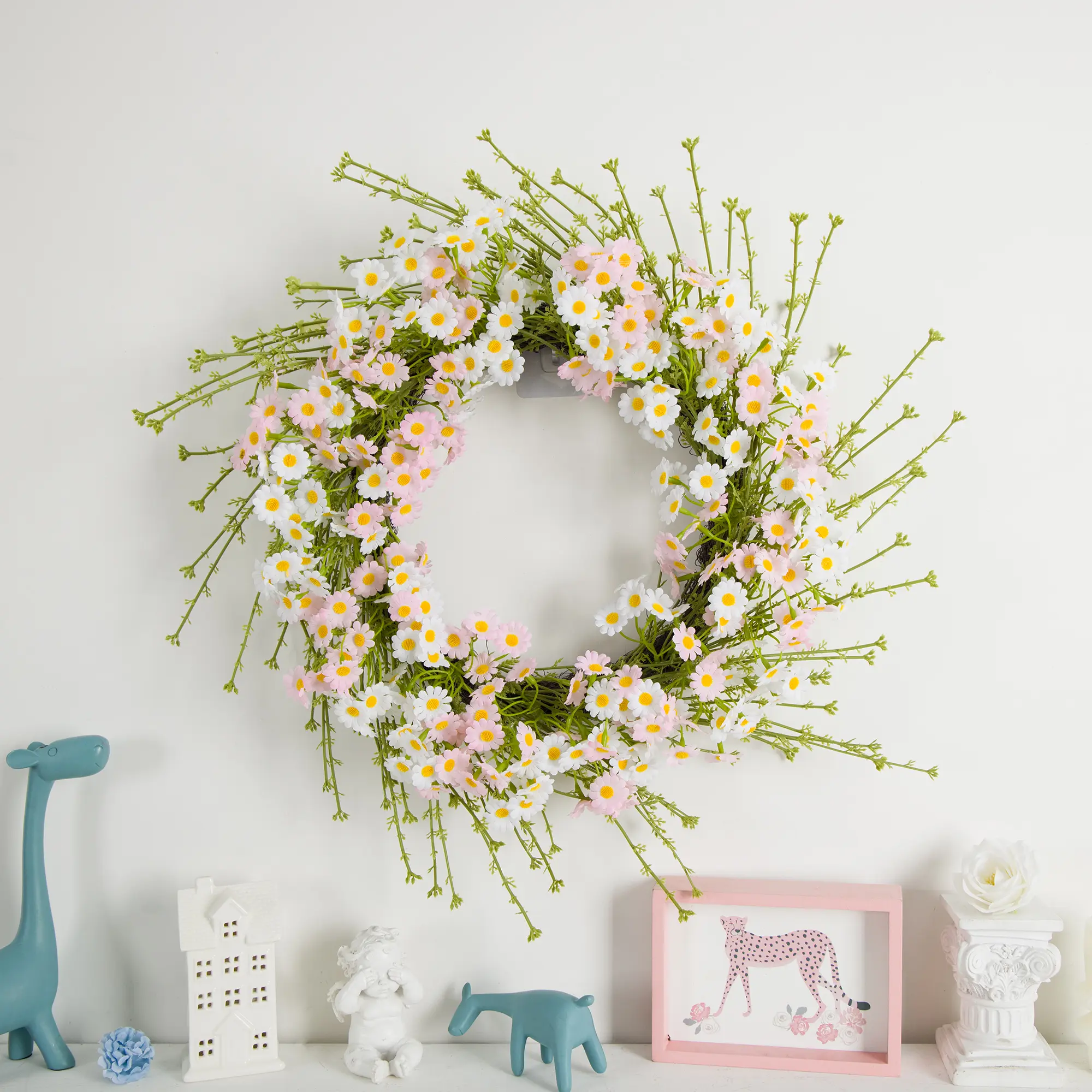 freight free20Inch Pink Daisy Spring Wreath - Handcrafted Look Flower Wreath for Porch Decor, Indoor Wall Hanging, Summer Home Refresh