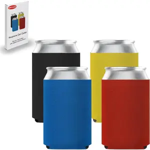 4PCS Non-slip Neoprene 12oz Standard Can & Beer Bottle Insulated Cooler Sleeves Holder Black Red Yellow Blue