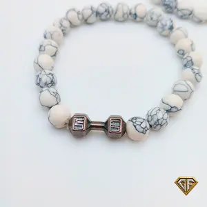 White Turquoise Barbell Bracelets | Fitness Bracelet | Dumbbell Bracelet | CrossFit Bracelet, Gym Goers Bracelet, Gym Bro, Gym Accessories