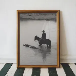 [SALE UP TO 40%] [Unframed] Vintage Cowboy Alligator Poster Wall Art, Black and White Western Florida Print, Retro Cowboy Sports Art Print, Printable Digital Download