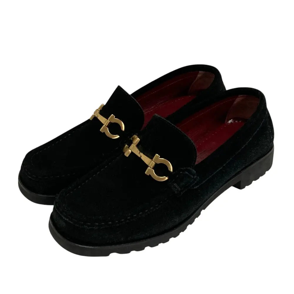 Pre-owned SALVATORE FERRAGAMO Suede Small Leather Goods Sport Loafers