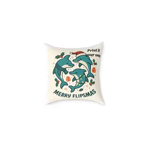 Merry Christmas Dolphin Pillow, Cozy Home Decor, Ocean Lover Gift, Holiday Pillow, Nautical Accent Cushion
