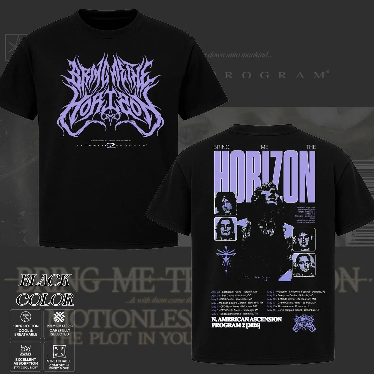 Bring Me The Horizon North American Tour T-Shirt, Retro Rock Band Tee, BMTH Tour 2026 T-Shirt, 'Ascension Program 2' Music Tour T-Shirt, Unisex Oversize Heavy Metal Band Tee, Gift for Metal Music Lovers, Rock Music Gift for Men & Women. XMV