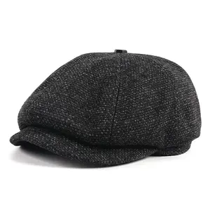 Black Newsboy Caps Men Autumn Beret Hat Peaky Blinders Winter  Casual Vintage Men's Caps Warm Knitted Berets springtok