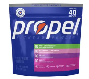 Propel Fitness Powder Variety Pack, Kiwi Strawberry, Raspberry Lemonade, Grape & Berry, 40 pk
