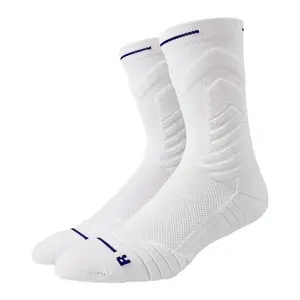 5-Pack football socks, basketball socks, men's medium and long towel socks, thickened sweat-proof non-slip sweat-absorbing elite sports training solid color socks