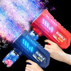 10-hole Handheld Light-Up Bubble Gun, Portable Fully Automatic Electric Bubble Machine with Bubble Liquid, Outdoor Camping Toys Gifts
