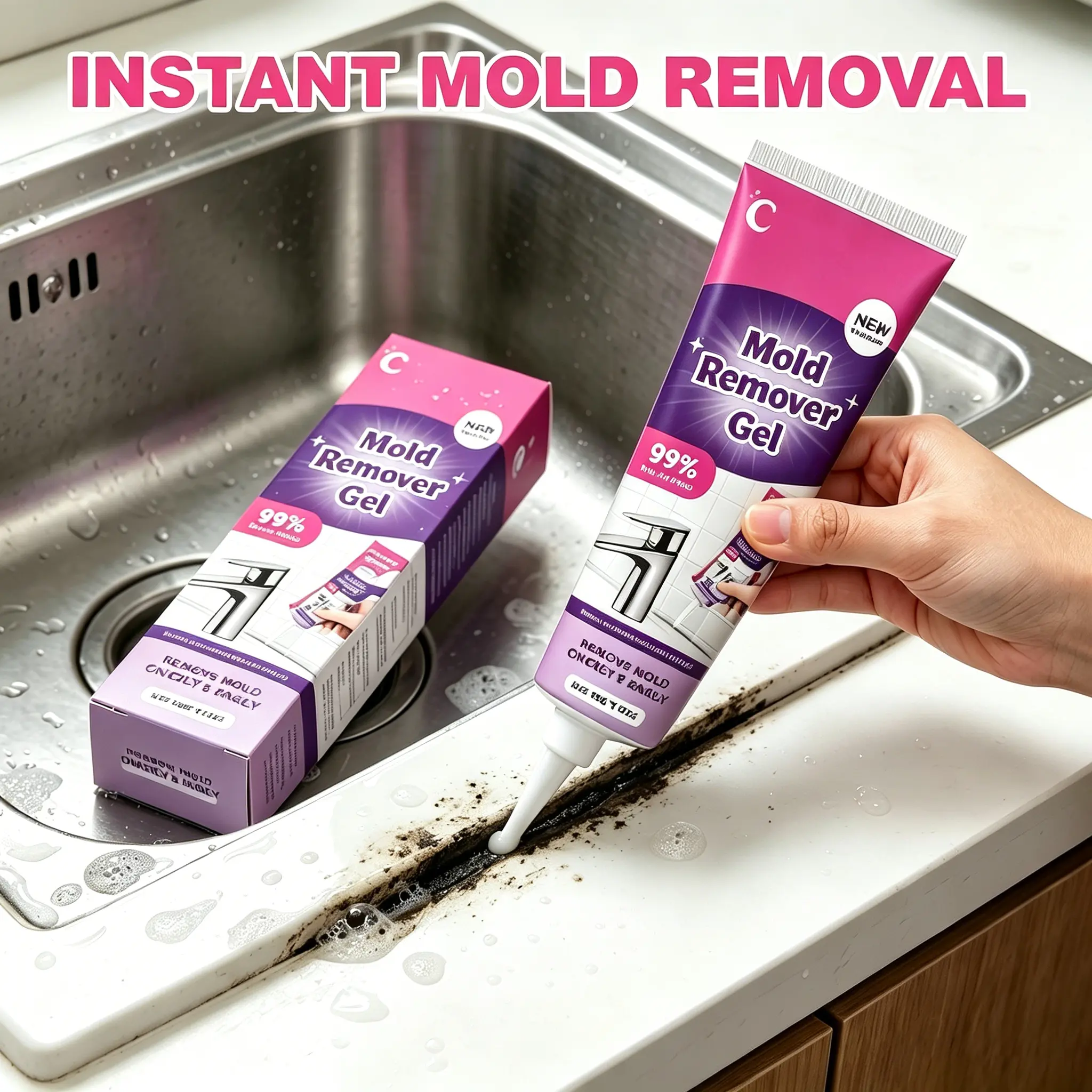 Powerful Mold Remover Gel (90g), Household All-Purpose Cleaner with Safe Surface-Friendly Formula, Effective for Tile Gaps, Shower Caulk