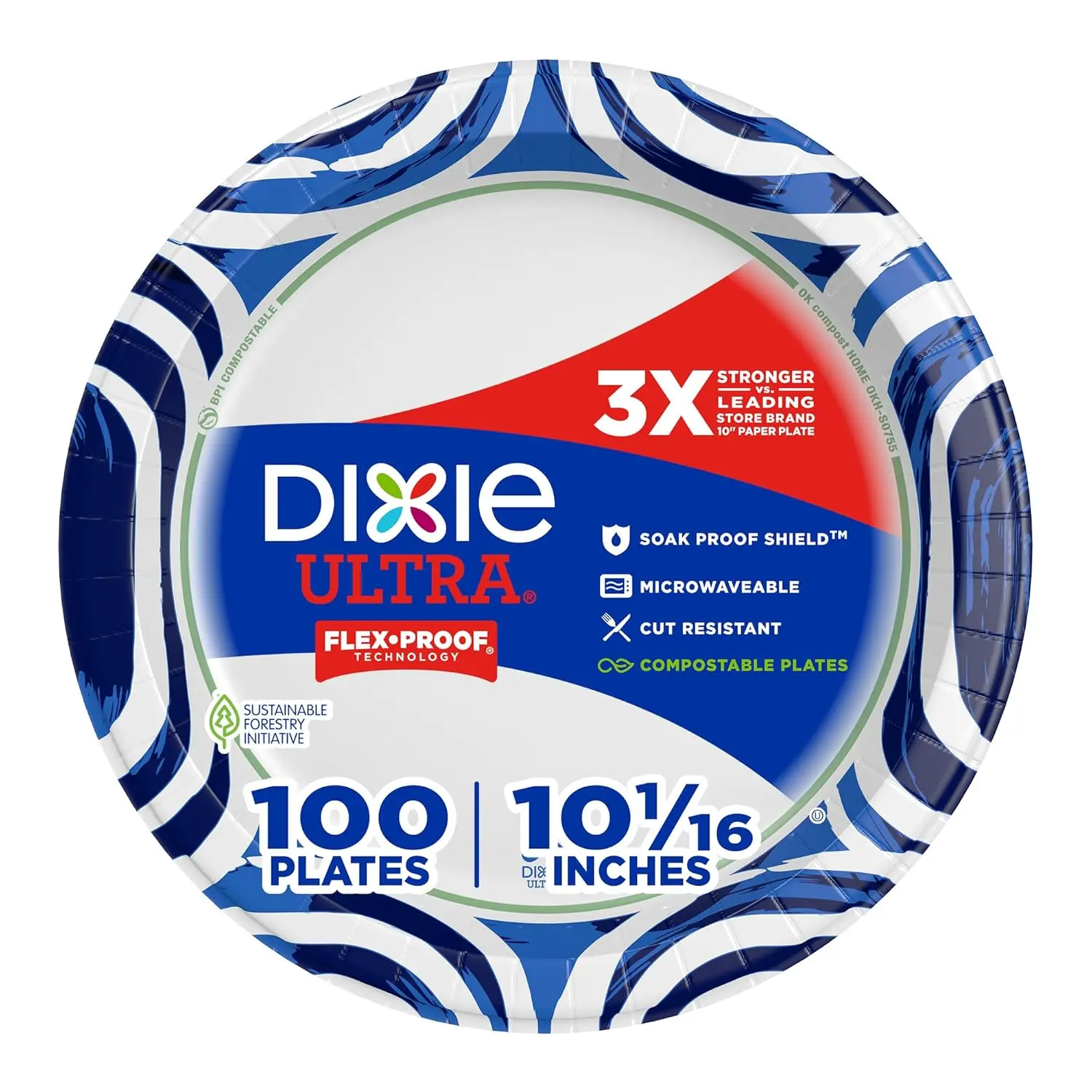 Dixie Ultra Large Paper Plates 10 Inch 100 Count 3X Stronger, Heavy Duty Microwave-Safe Soak-Proof Cut Resistant Disposable Plates