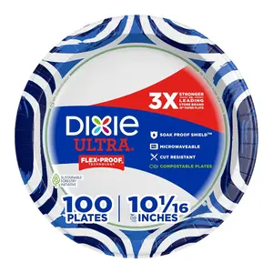 Dixie Ultra Large Paper Plates 10 Inch 100 Count 3X Stronger, Heavy Duty Microwave-Safe Soak-Proof Cut Resistant Disposable Plates
