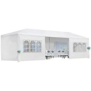 10'x30'x9' Rectangular Weatherproof Party Canopy Tent - Outdoor Gazebo with 8 Removable Sidewalls, PE Fabric, Stable Ropes and Stakes, Assembly Required, DIY Setup, Large Space