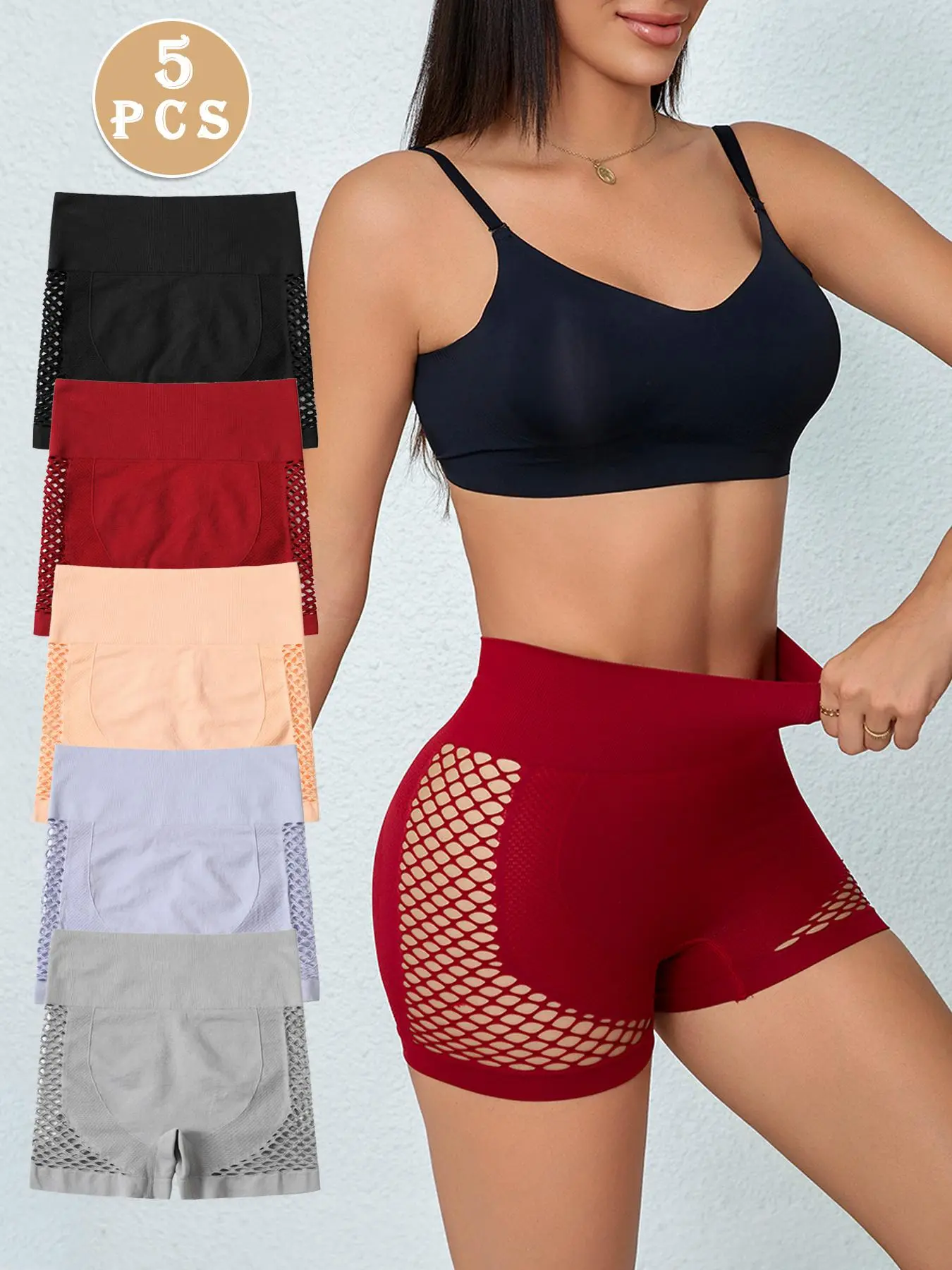 Women's Solid Color Hollow Out Seamless Breathable Design Boyshorts, Fashion Comfy Underwear, Breathable Comfortable Panty for Daily Wear, Ladies Underwear for All Seasons, Soft Breathable Knicker