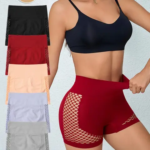 Women's Solid Color Hollow Out Seamless Breathable Design Boyshorts, Fashion Comfy Underwear, Breathable Comfortable Panty for Daily Wear, Ladies Underwear for All Seasons, Soft Breathable Knicker