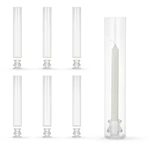 6 PCS 14" Glass Hurricane Candle Holders with 6 Metal Taper Candle Stands - Clear Cylinder Votive Covers for Weddings, Christmas, Parties (2.5" Diameter)