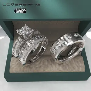 Wedding Ring Sets His And Hers Promise Ring Wedding Ring Sets His And Hers Couples Women 925 Sterling Silver Round Moissanite Man titanium Wedding Band