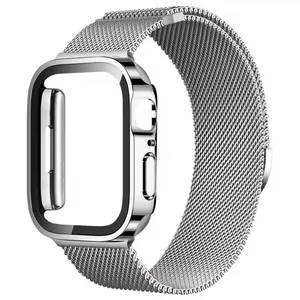 2-Piece Set Milanese Strap + Electroplated Screen Case for Apple Watch 11/10/9/8/7/6/5/4/se, Fashionable Design, Unisex, Man, Gift Idea