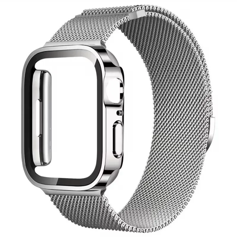 2-Piece Set Milanese Strap + Electroplated Screen Case for Apple Watch 11/10/9/8/7/6/5/4/se, Smartwatch Accessories, Fashionable Design, Unisex, Man, Gift Idea